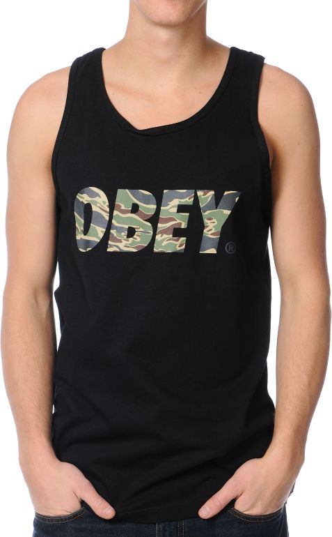 Obey Camo Font Black Tank Top