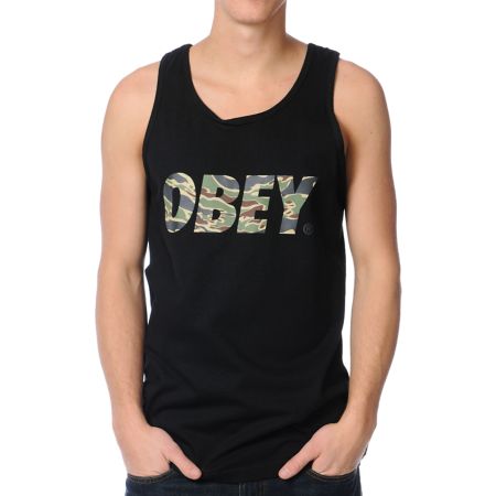 Obey Camo Font Black Tank Top 