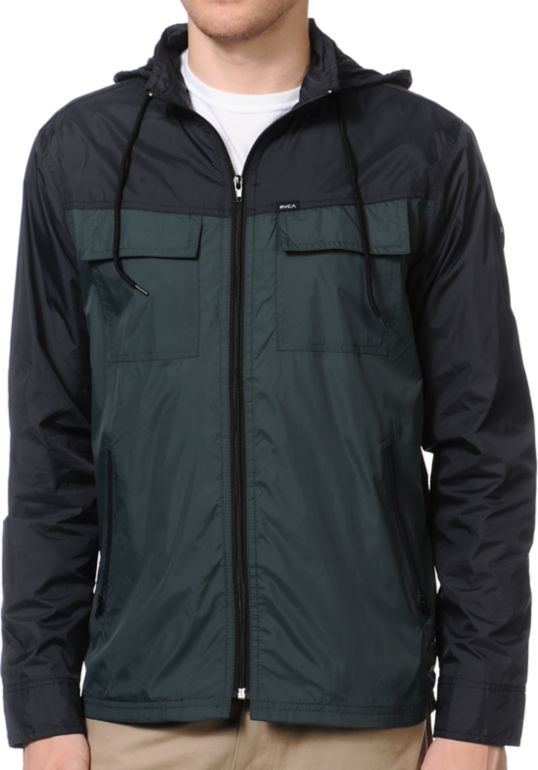 RVCA Bay Breaker Black & Green Windbreaker Jacket