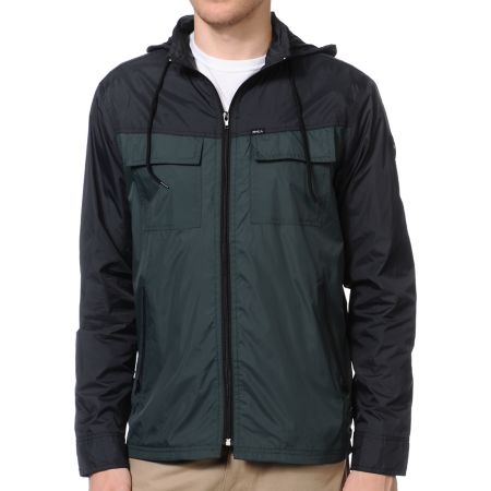 RVCA Bay Breaker Black & Green Windbreaker Jacket
