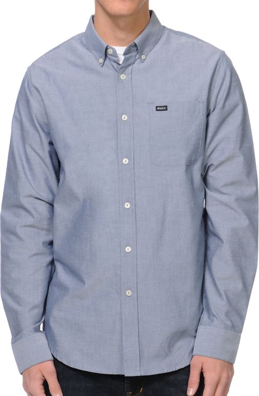 RVCA Thatll Do Blue Long Sleeve Button Up Shirt