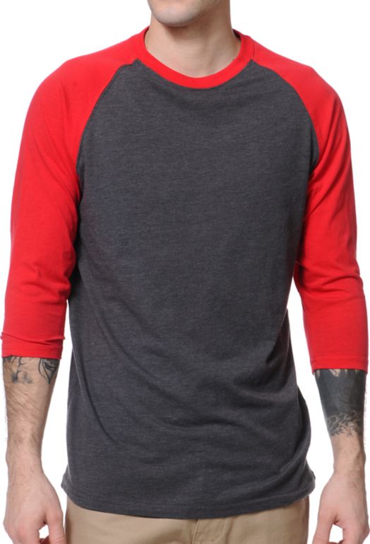 Zine First Place Red & Charcoal Baseball Tee Shirt