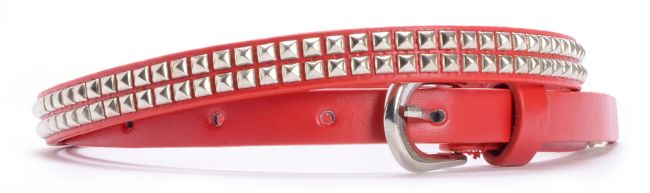 Super Trader Double Studded Red Skinny Belt