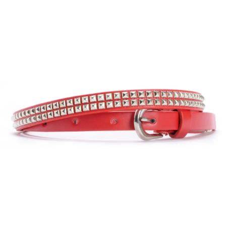 Super Trader Double Studded Red Skinny Belt