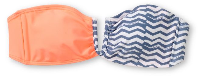 Gossip Coral, White & Grey Bandeau Bikini Top