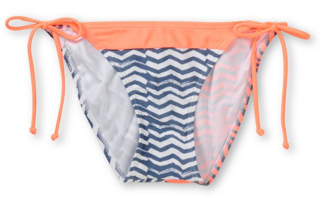 Gossip Coral, White & Grey Side Tie Bikini Bottom