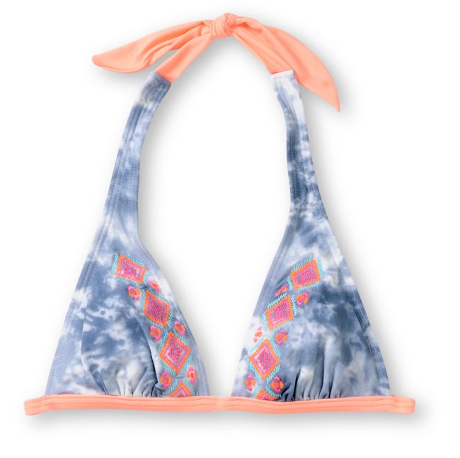 Gossip White Tie Dye & Coral Halter Bikini Top