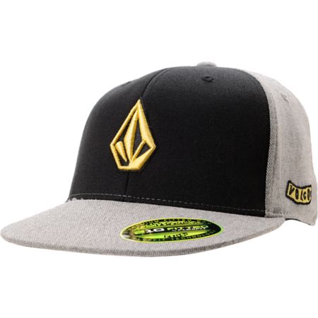 Volcom Too Stone Fabric Black & Grey FlexFit Hat