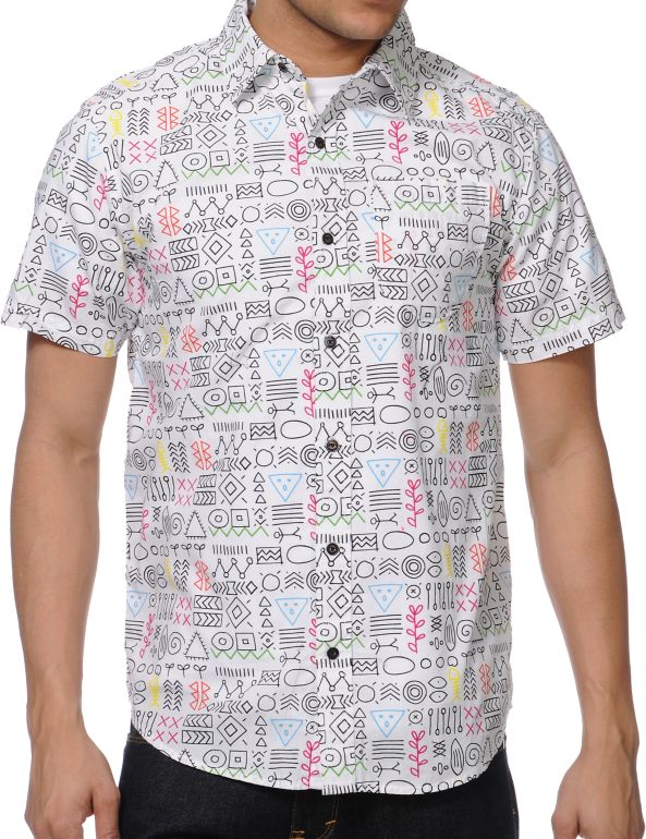 Empyre Tune Yards White Print Button Up Shirt
