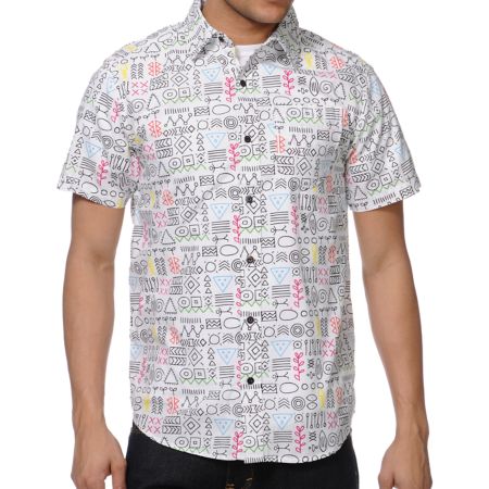 Empyre Tune Yards White Print Button Up Shirt