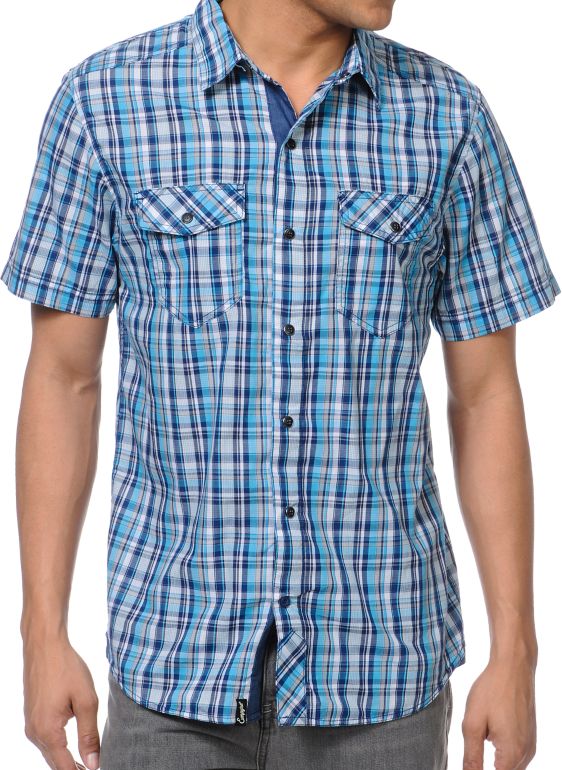 Empyre Two Fresh Blue Plaid Woven Button Up Shirt