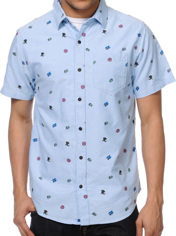 Empyre Mobbin Light Blue Print Woven Button Up Shirt