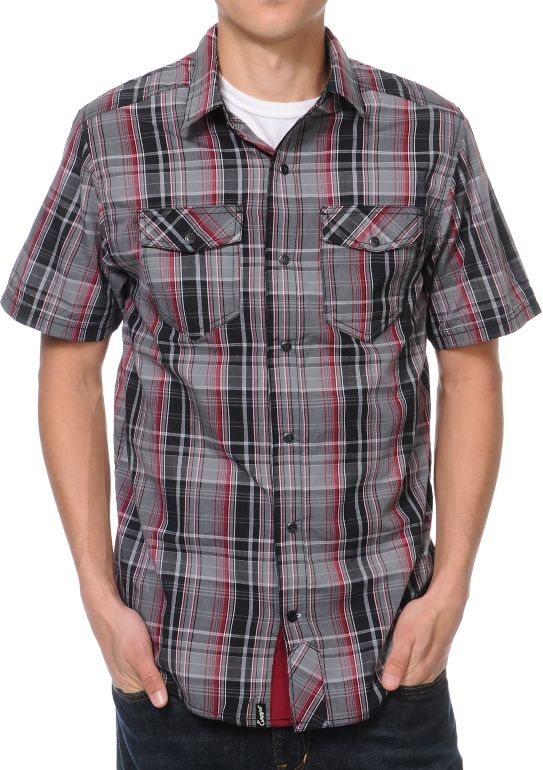 Emypre Break Bottles Black & Red Plaid Button Up Shirt