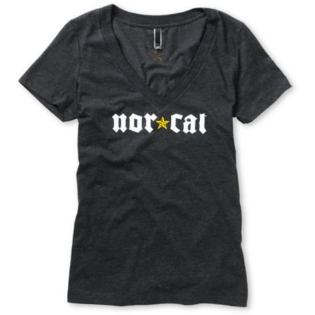 Nor Cal Girls Medieval Charcoal V-Neck Tee Shirt