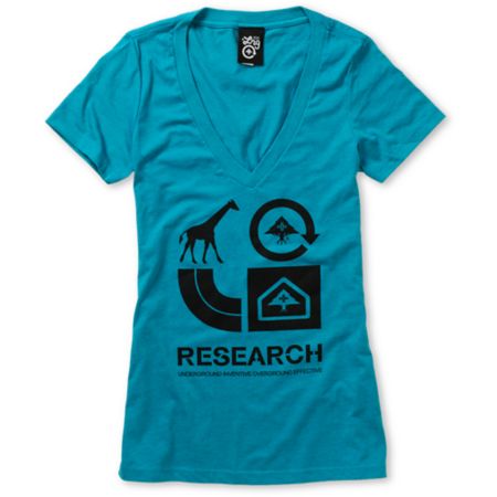 LRG Girls Grass Roots Teal V-Neck Tee Shirt
