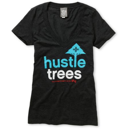 LRG Girls Hustle Trees Charcoal Grey V-Neck Tee Shirt