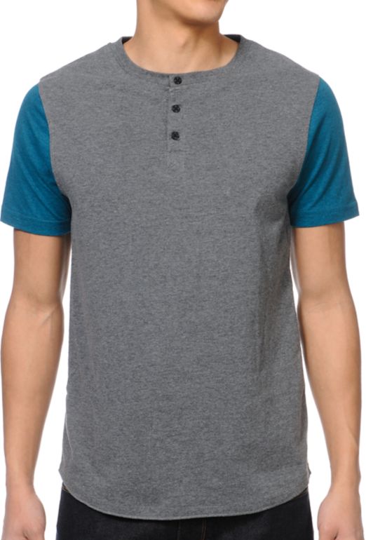 Dravus Neptune Grey & Teal Henley Tee Shirt