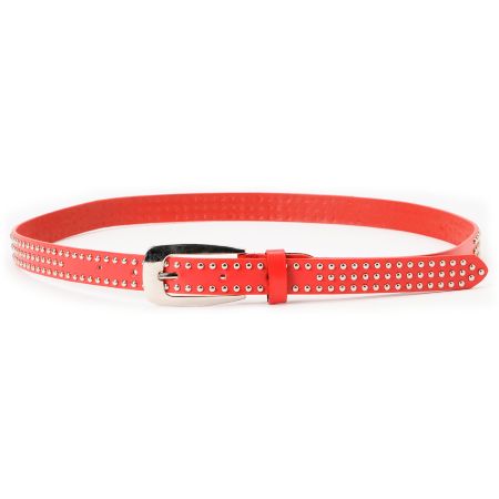 Super Trader Triple Studded Red Skinny Belt
