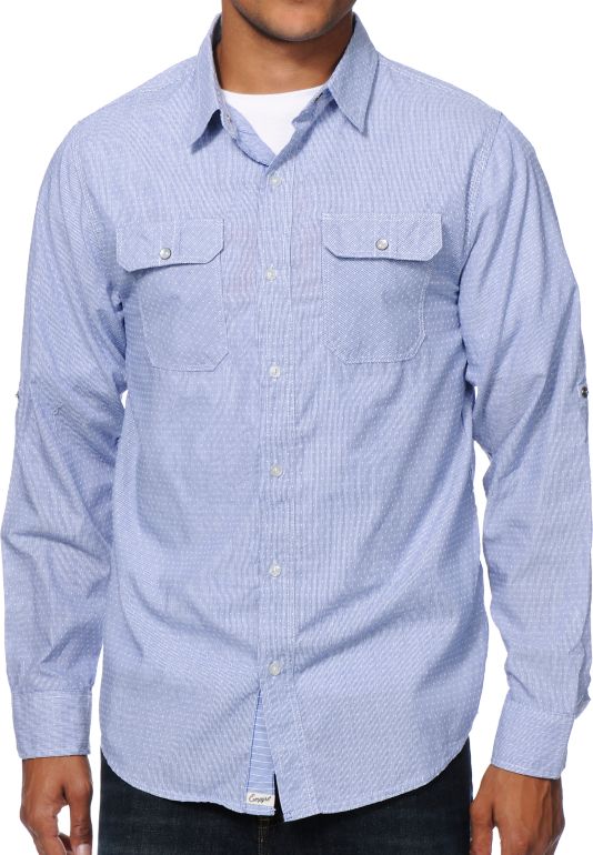 Empyre Gambino Blue Dobby Long Sleeve Button Up Shirt