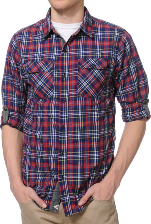 Dravus Thruxton Navy Plaid Long Sleeve Woven Shirt