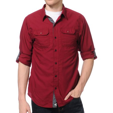 Dravus Thundercat Burgundy Long Sleeve Woven Shirt