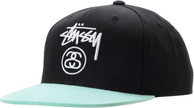 Stussy Stock Lock Black & Mint Snapback Hat