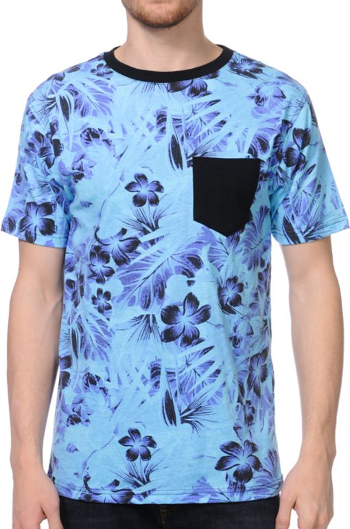 Empyre Tang Blue Print Knit Pocket Tee Shirt