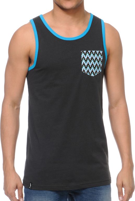 Empyre Outta Pocket Black & Teal Pocket Tank Top