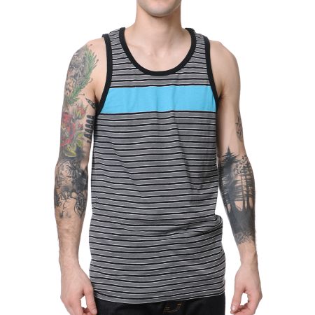 Zine Blue Steel Teal & Black Stripe Tank Top