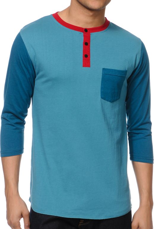 Dravus Trifecta Turquoise Long Sleeve Henley Knit Shirt