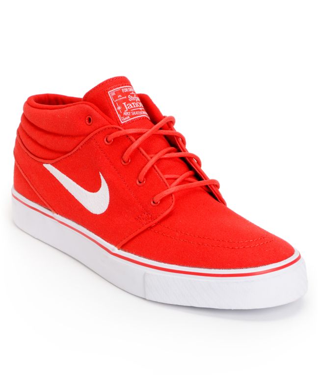 Nike SB Zoom Stefan Janoski Mid University Red & White Canvas Skate Shoe