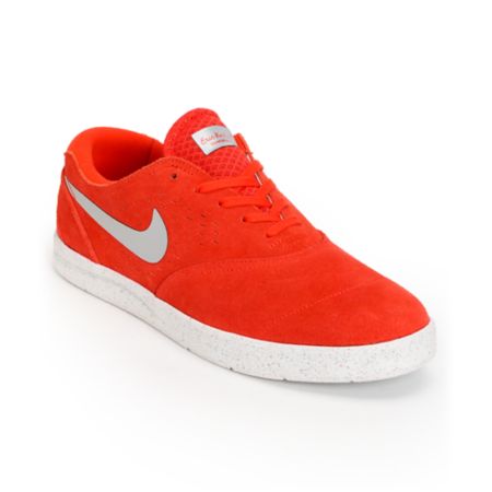 Nike SB Eric Koston 2 Lunarlon Pimento Red & Silver Suede Skate Shoe