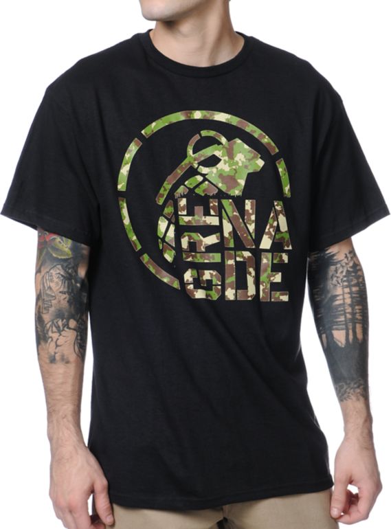 Grenade Camo Stenz Black Tee Shirt