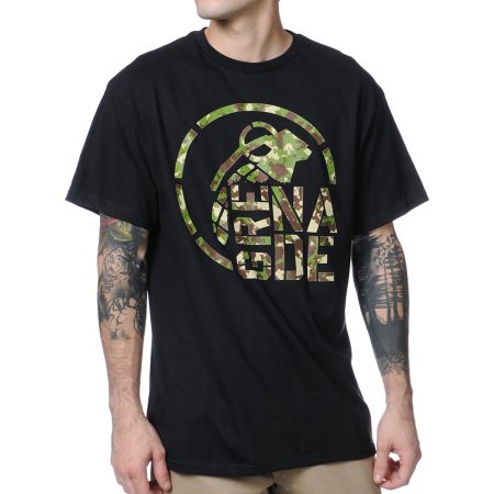 Grenade Camo Stenz Black Tee Shirt