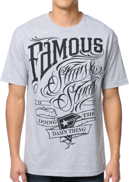 Famous Stars & Straps True Grit Heather Grey Tee Shirt