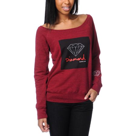 Diamond Supply Girls OG Script Heather Red Crew Neck Sweatshirt