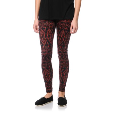 Empyre Girls Ethnic Brick Red Print Leggings