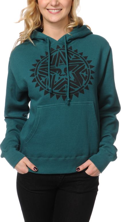 Obey Girls Aztec Stencil Dark Teal Pullover Hoodie