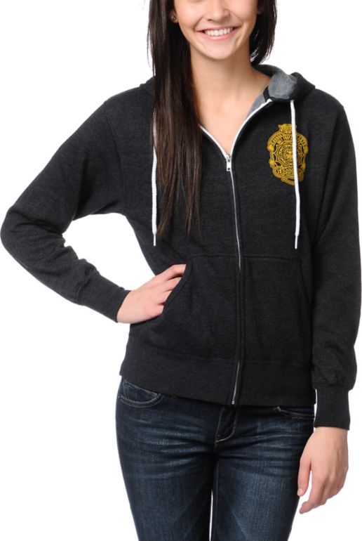 Obey Girls Savage Beast Charcoal Grey Zip Up Hoodie