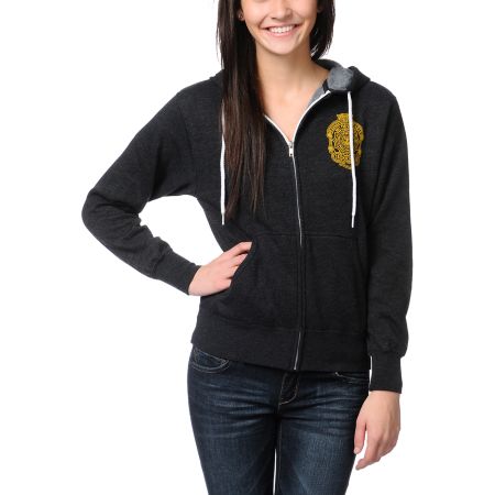 Obey Girls Savage Beast Charcoal Grey Zip Up Hoodie