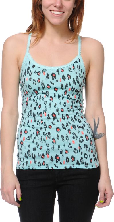 Trillium Aruba Blue Animal Print Racerback Cami Tank Top