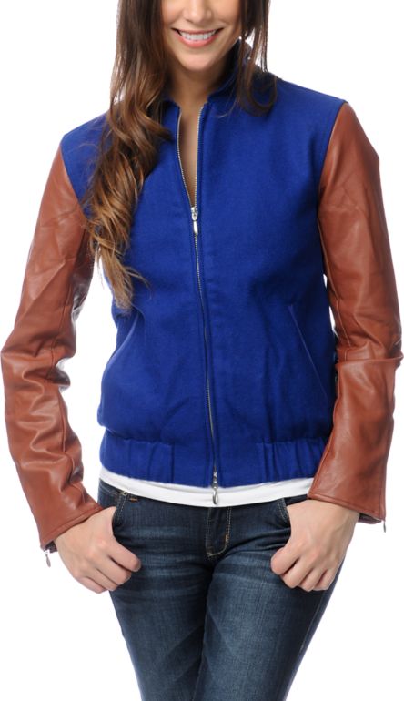 WeSC Girls Edif Blue & Tan Varsity Jacket