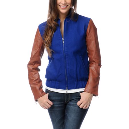 WeSC Girls Edif Blue & Tan Varsity Jacket