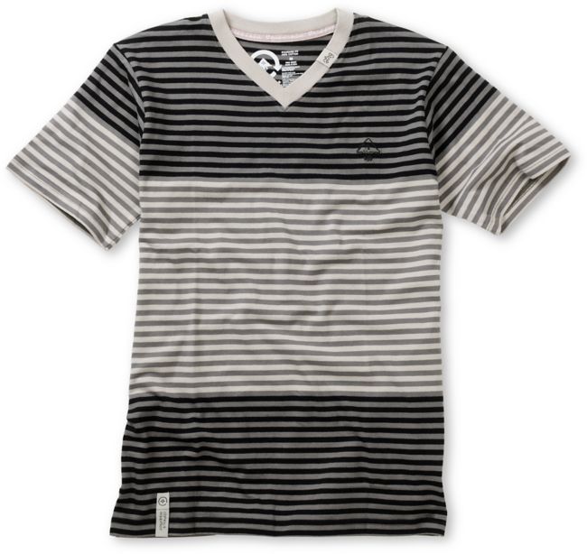 LRG Boys Multi Color Black & Charcoal Striped V-Neck Tee Shirt