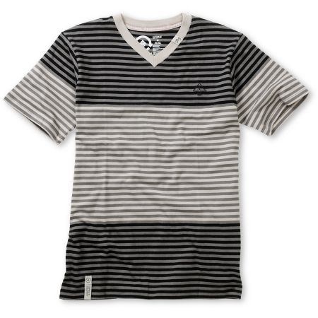 LRG Boys Multi Color Black & Charcoal Striped V-Neck Tee Shirt
