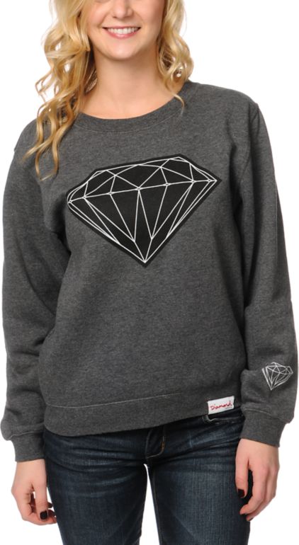 Diamond Supply Girls Big Brilliant Charcoal Crew Neck Sweatshirt