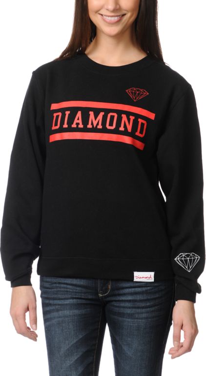 Diamond Supply Girls Collegiate Black Crew Neck Sweatshirt