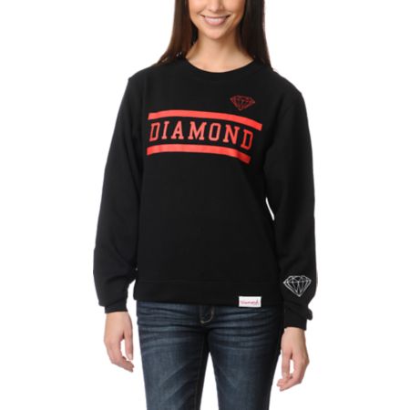 Diamond Supply Girls Collegiate Black Crew Neck Sweatshirt