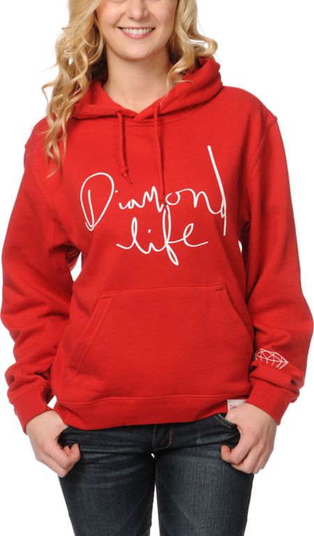 Diamond Supply Girls Diamond Life Script Red Pullover Hoodie