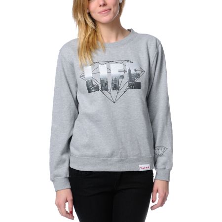 Diamond Supply Girls NY Diamond Life Grey Crew Neck Sweatshirt